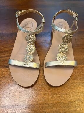 Jack Rogers Women’s Size 8.5 Leather Slingback Sandals Gold Flats Shoes